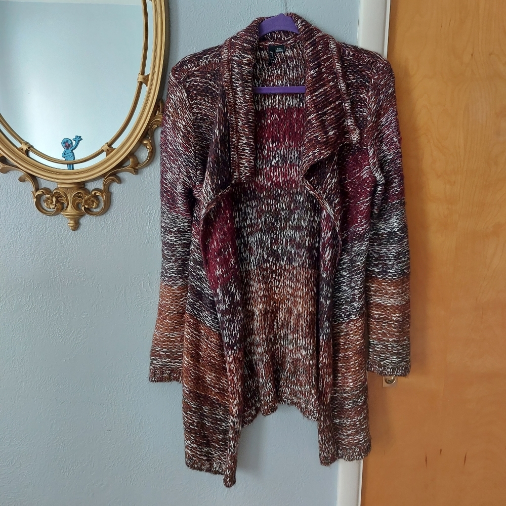 Cardigan Sweater Ombre purple burgundy, brown, burnt orange size Medium